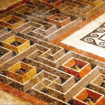 3-D mosiac border at the Roman Domus, Rabat, Malta. Eceptional artistry, as fine as any Roman mosaics in the Mediterranean region. Photo, Ticia Verveer