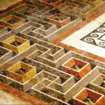 3-D mosiac border at the Roman Domus, Rabat, Malta. Eceptional artistry, as fine as any Roman mosaics in the Mediterranean region. Photo, Ticia Verveer.