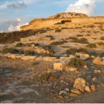 The offertory temple remains on the first terrace of the Ras il-Wardija Sanctuary facing the artificial cave on the 5th terrace above. Photo credit George Azzopardi