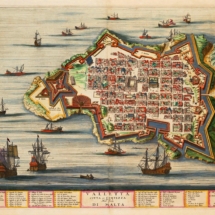 1663 Valletta map showing grid pattern and plans for the manderaggio inland harbour for the knights&#039; galleys