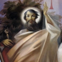 Emvin Cremona&amp;#039;s painting of St Paul and St Publius at Burmarrad Church. Cremona portrays St Paul, sword at hand, ready to face the Church issues of the early 60s