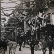 Kingsway in Valletta decorated with flags and banners to celebrate the Coronation of King George VI in May 1937