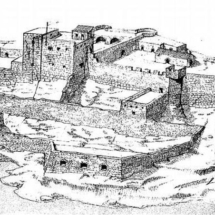 The Castrum Maris, later Fort St Angelo, where the Knights initially kept their treasures, as the Knights found it in 1530. Drawing by Stephen Spiteri