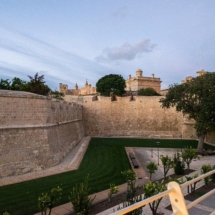 De Redin Bastion rises out of the deep moat beneath the bridge