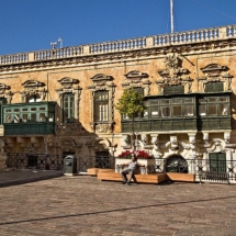 Typical Moor influenced architecture on Saint George's Square in Valletta, capital city of Malta