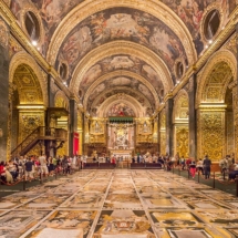 Nave of Co-Cathedral of St John, Valletta, showing marble tombstone flooring