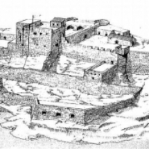 Graphic reconstruction of the Medieval fortification of Castrum Maris